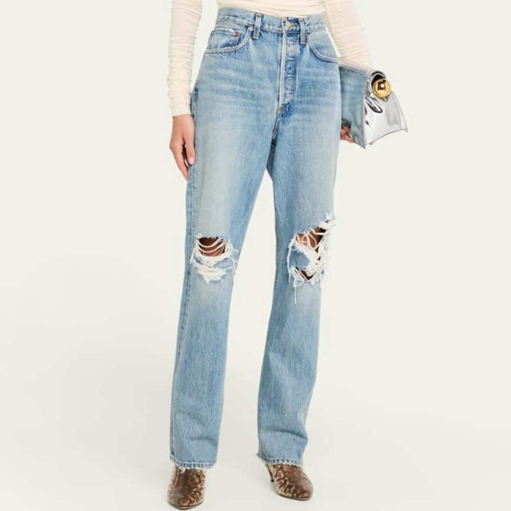AGgolde Shedded & Distressed Riley High Rise Boot Cut Jeans REVOLVE